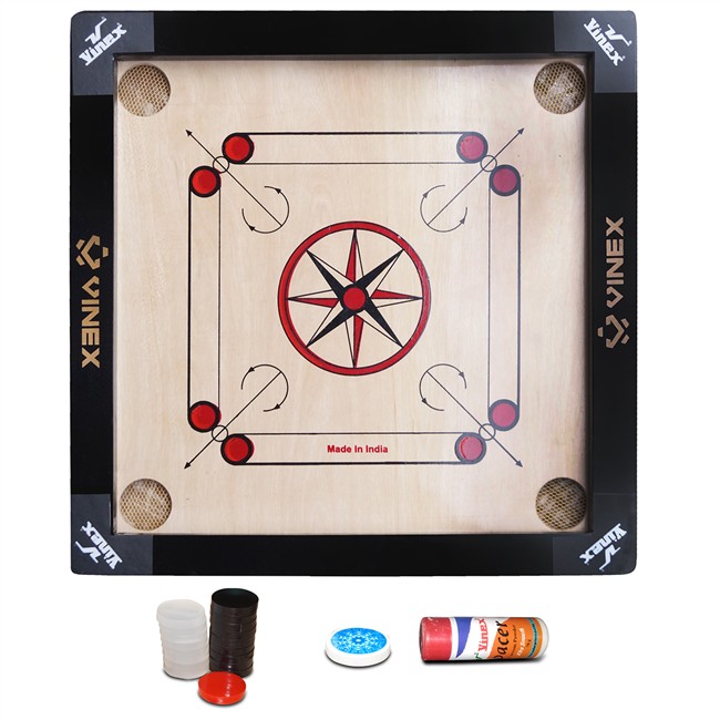 Vinex Carrom Board Set - Super (Small Size, 1.5 Inch Border)