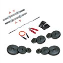 22 Kg Weight Rubber + 2 Pc Dumbbell Rods + 1 Pc Weight Training Rod (3 Feet Curly Road) + 1 Pair Sports Gloves + 1 Pc Power Grip + 1 Pc Skipping Rope